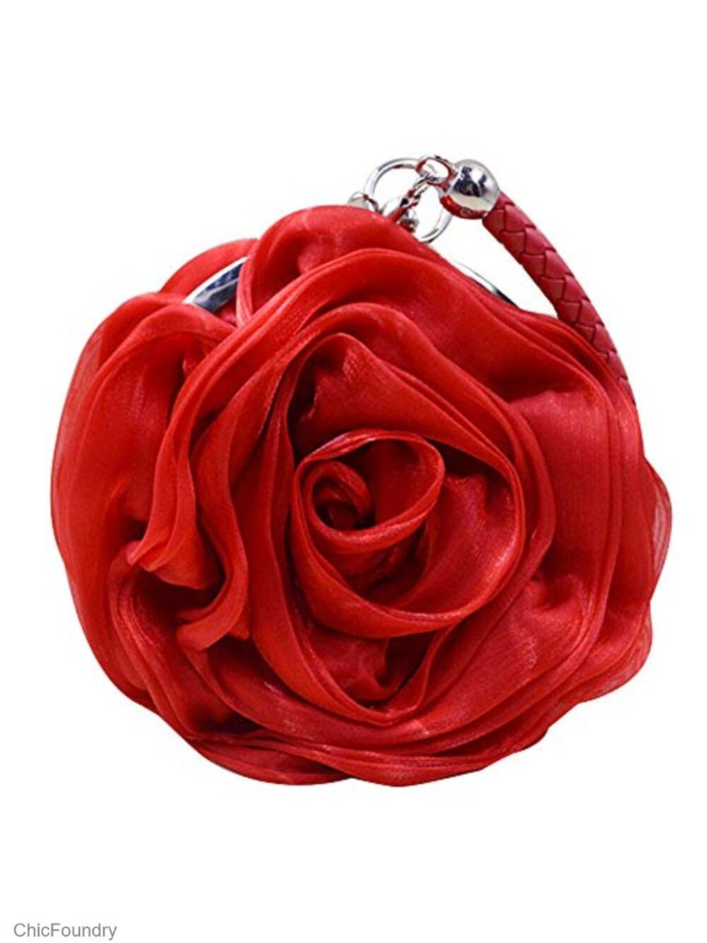 Satin Rose Shaped Clutch Wristlet Evening Bag Wedding Party Purse